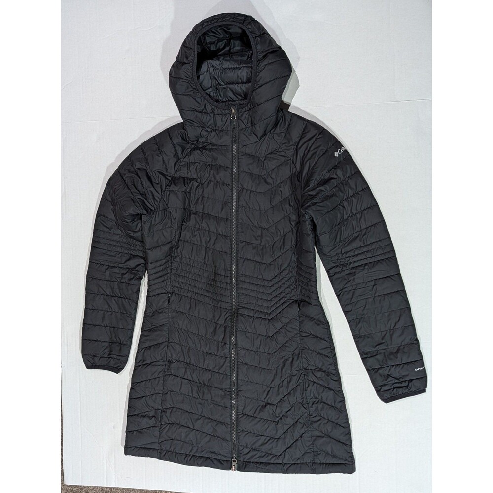 Columbia Powder Lite Jacket Womens M Black Omni Heat Long Insulated Puffer Coat